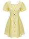 Mini-robe jaune à boutons et col carré des années 1950