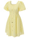Mini-robe jaune à boutons et col carré des années 1950