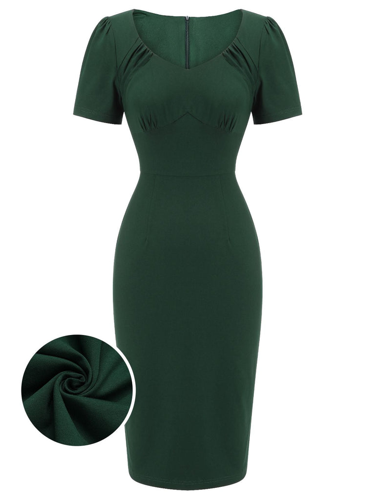 Robe crayon unie vert foncé des années 1940