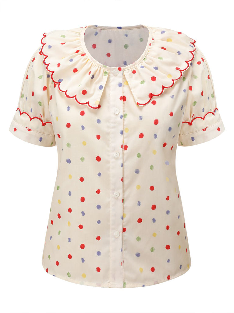 Chemisier à revers à pois colorés des années 1950
