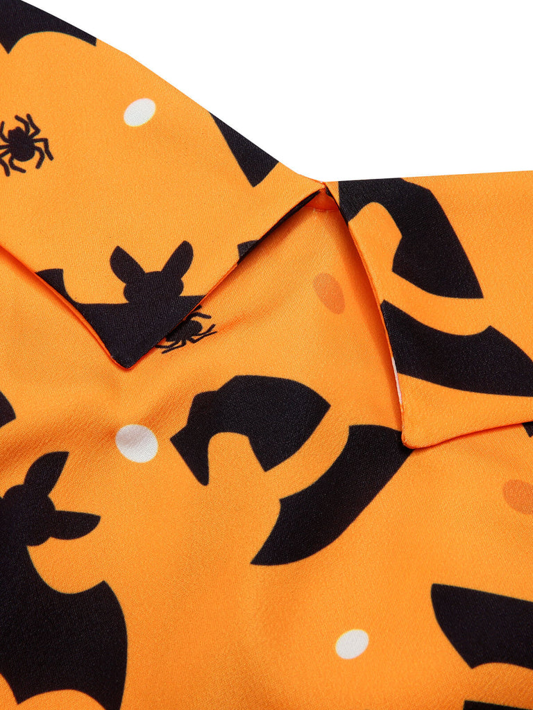 Robe noire à licou chauve-souris citrouille d'Halloween des années 1950