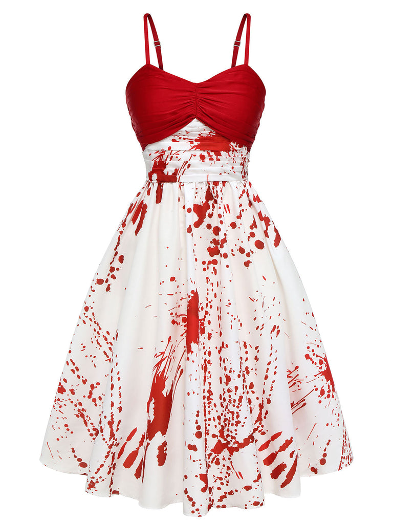 Robe de sang d'Halloween rouge et blanche des années 1950