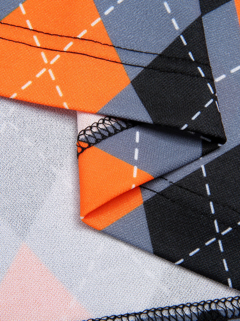 Robe droite orange à blocs de couleurs à losanges des années 1960