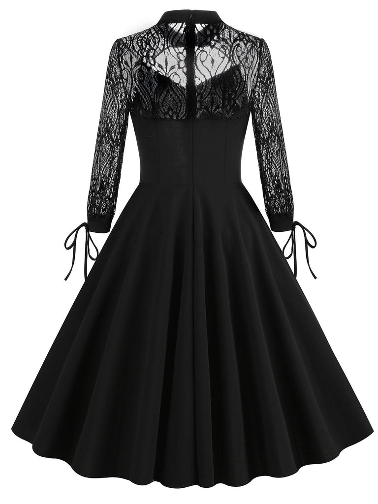 Robe noire patchwork brodée de dentelle d'Halloween