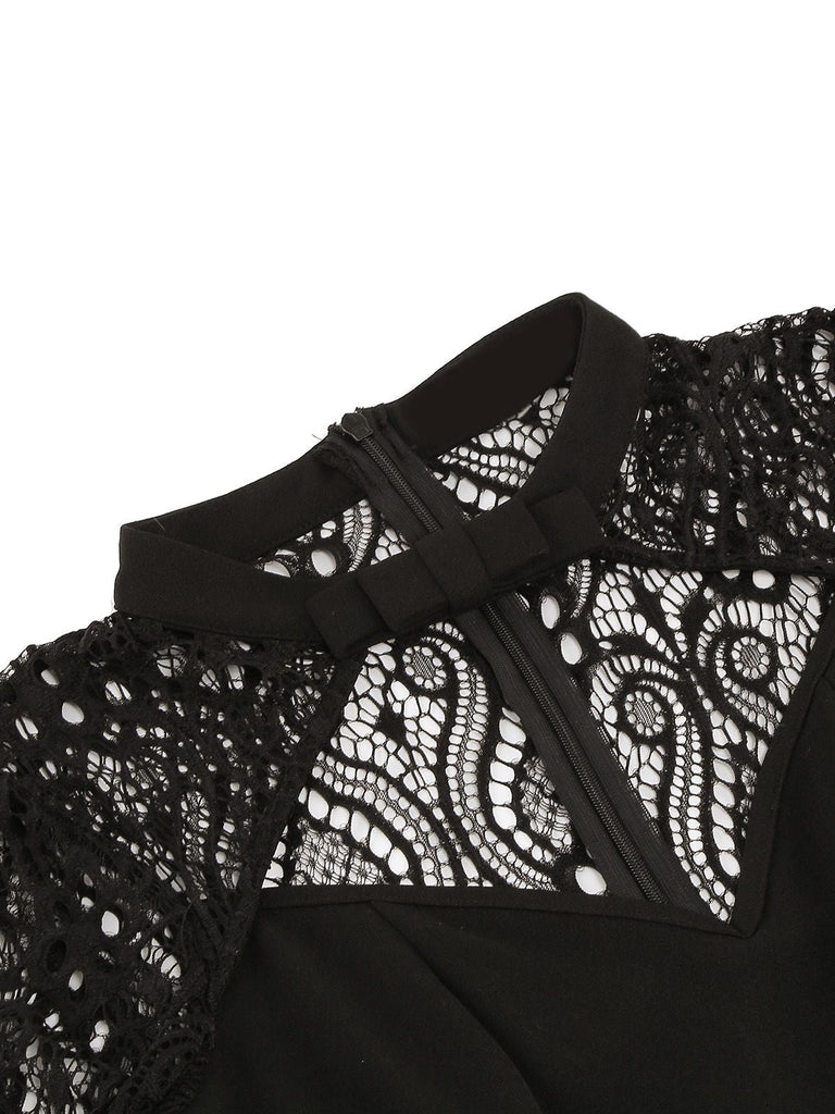 Robe noire patchwork brodée de dentelle d'Halloween