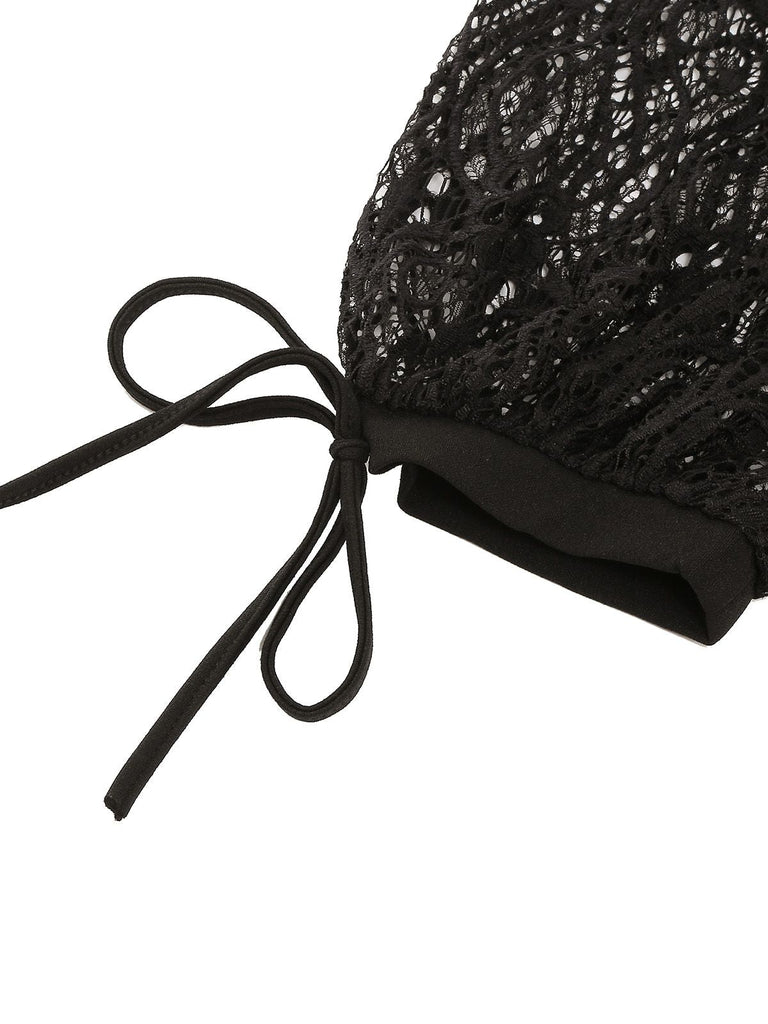Robe noire patchwork brodée de dentelle d'Halloween