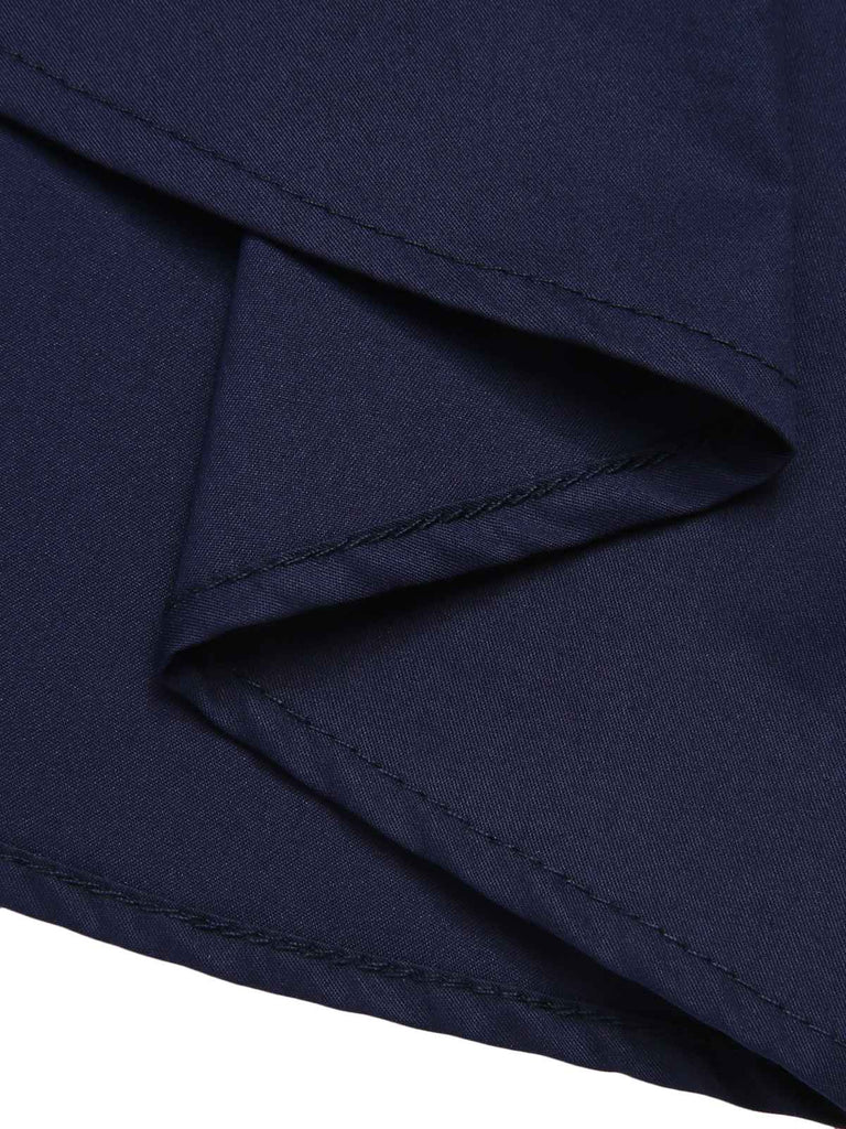 Robe patchwork à revers bleu foncé des années 1950