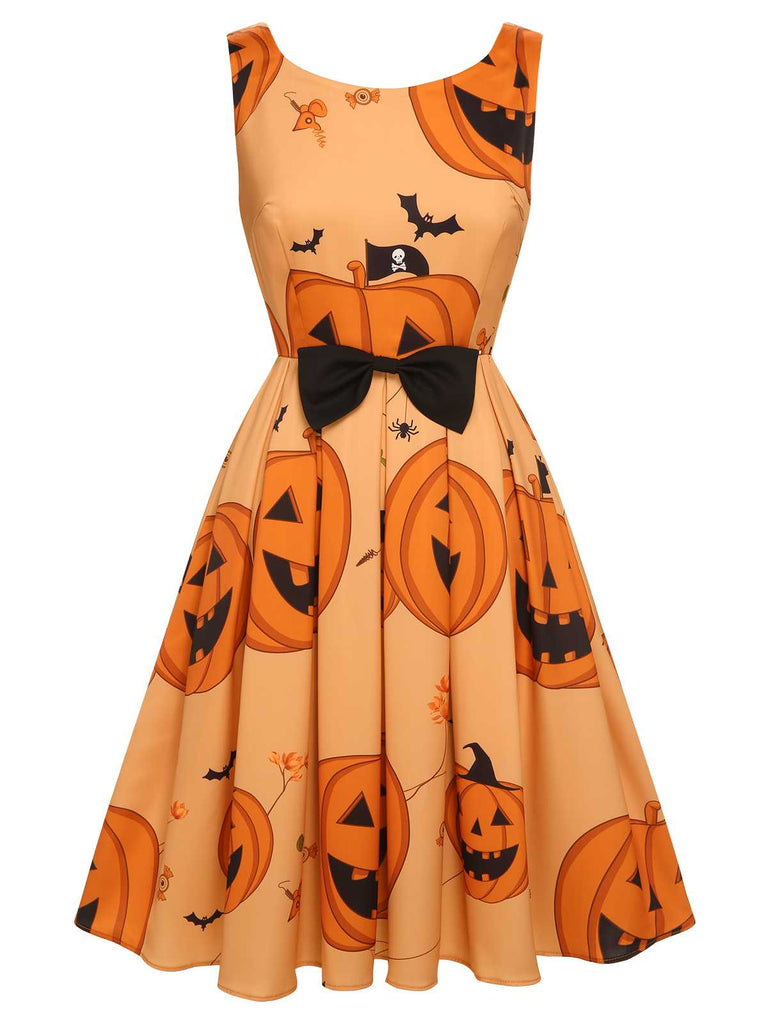 Robe sans manches Halloween orange des années 1950