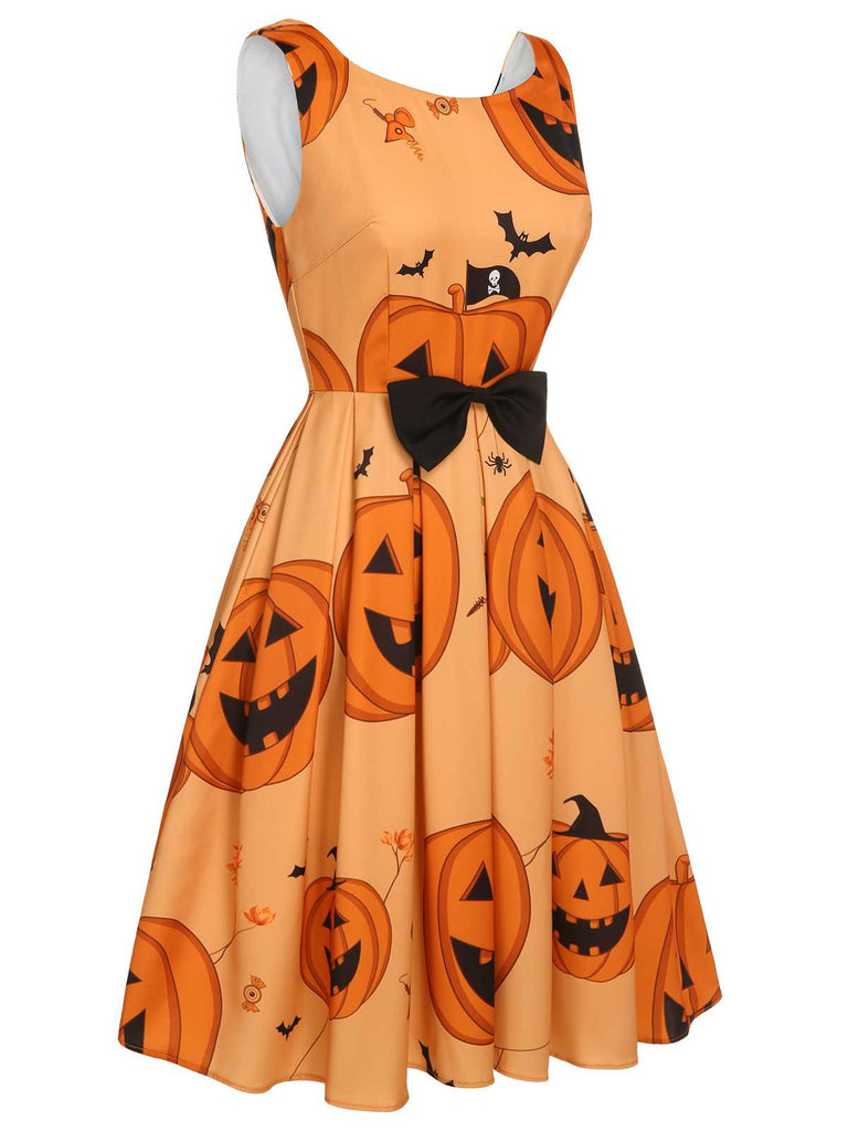 Robe sans manches Halloween orange des années 1950