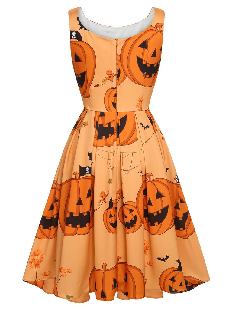 Robe sans manches Halloween orange des années 1950