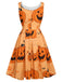 Robe sans manches Halloween orange des années 1950