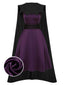 2PCS robe violet foncé des années 1950 et cape de chauve-souris noire
