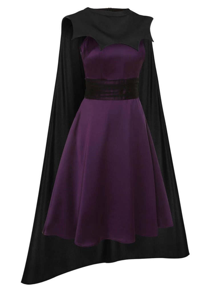 [Prévente] 2PCS robe violet foncé des années 1950 et cape de chauve-souris noire