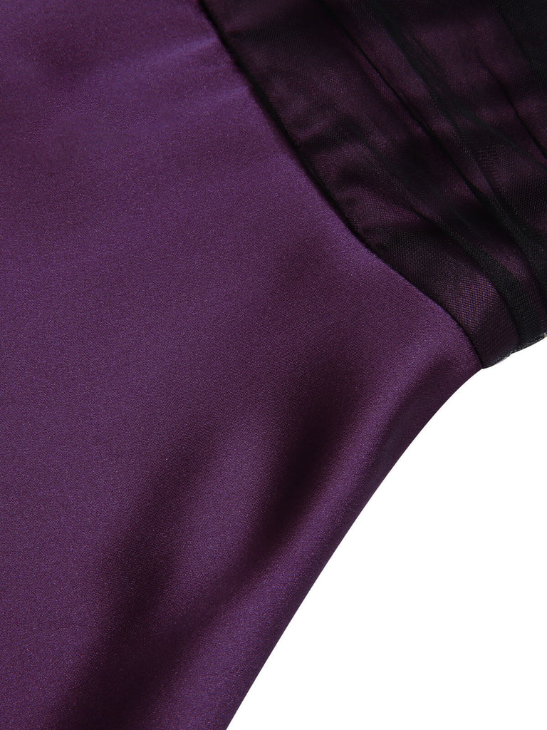 2PCS robe violet foncé des années 1950 et cape de chauve-souris noire