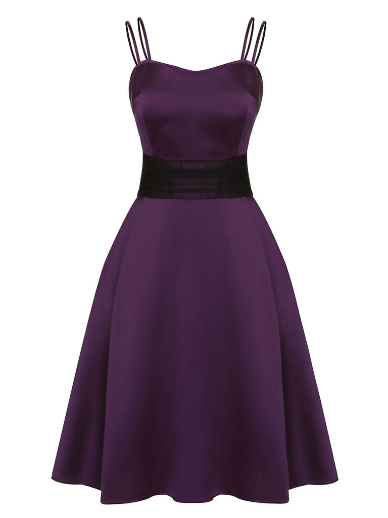 [Prévente] Robe à bretelles solides d'Halloween violet foncé des années 1950