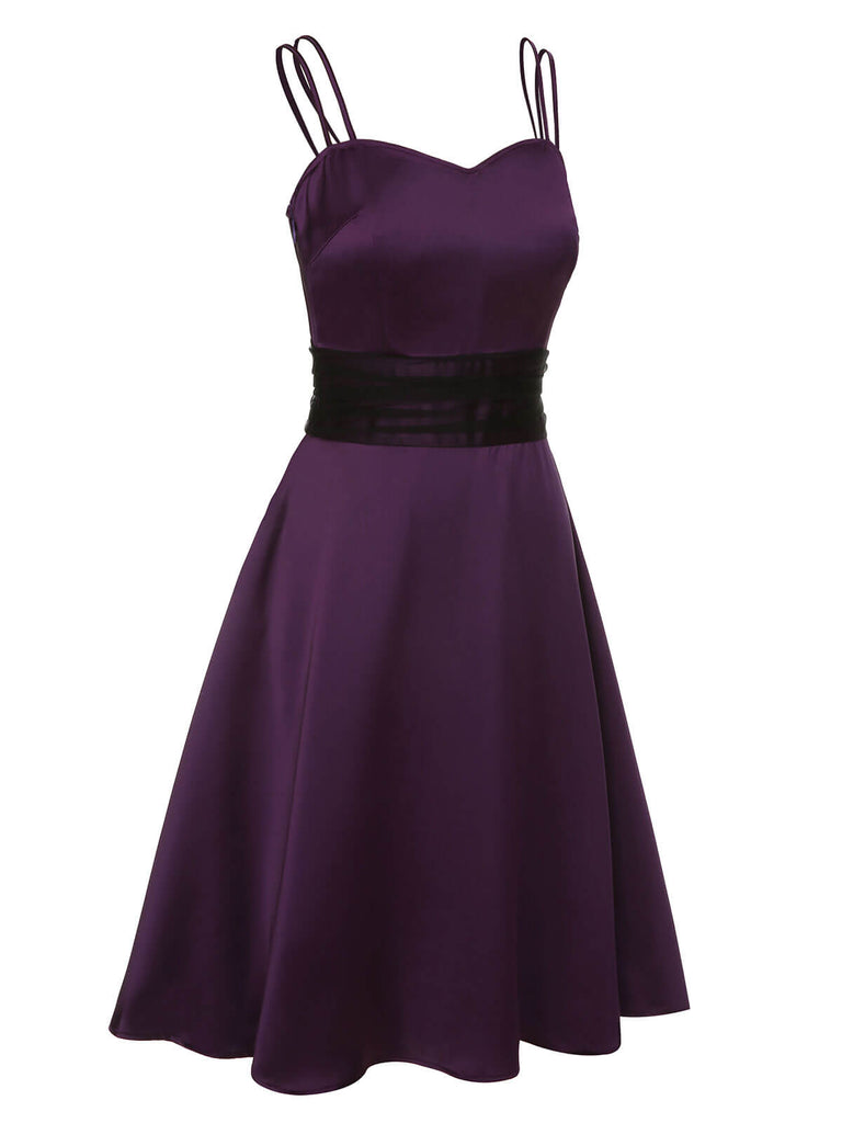 [Prévente] Robe à bretelles solides d'Halloween violet foncé des années 1950