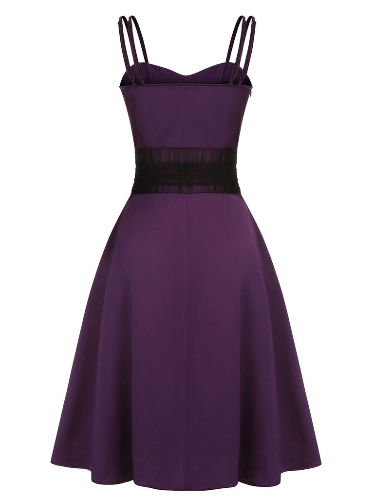 [Prévente] Robe à bretelles solides d'Halloween violet foncé des années 1950