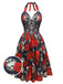 [Prévente] Robe trapèze noire à col licou et squelette rose des années 1950