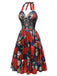 [Prévente] Robe trapèze noire à col licou et squelette rose des années 1950