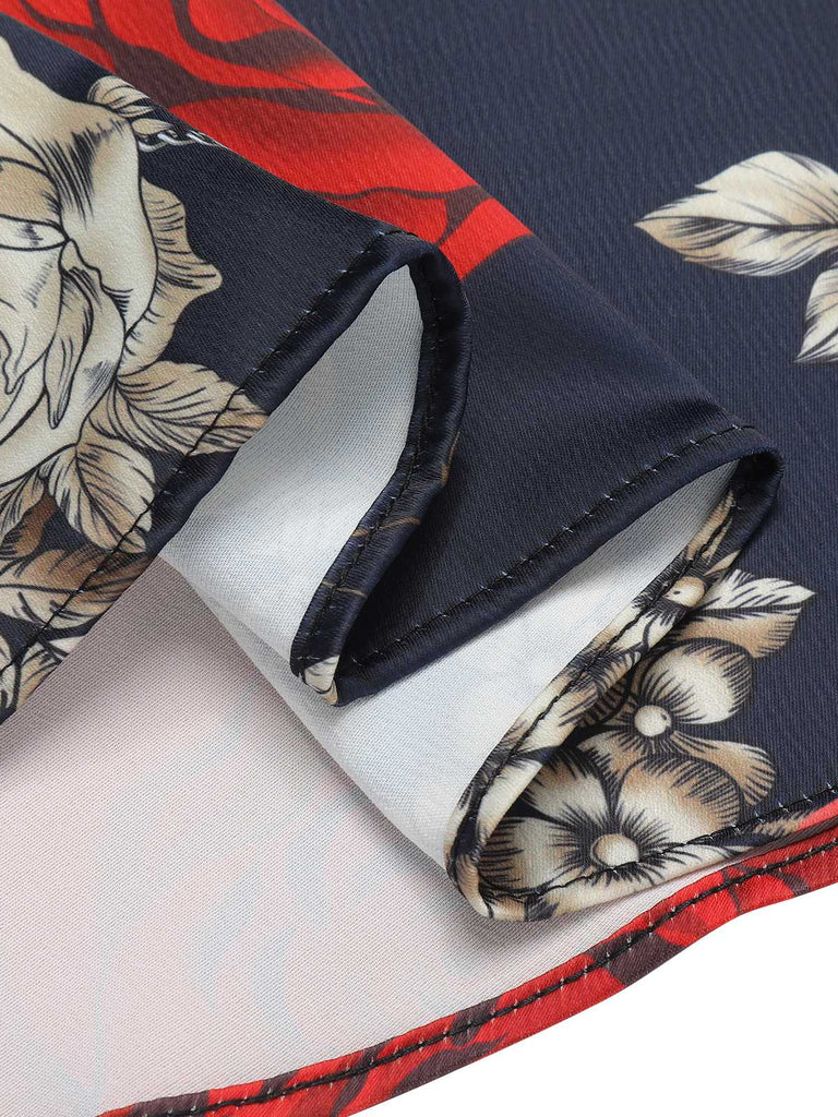 [Prévente] Robe trapèze noire à col licou et squelette rose des années 1950
