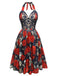 [Prévente] Robe trapèze noire à col licou et squelette rose des années 1950