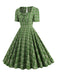 Robe évasée à carreaux vichy des années 1950 à encolure carrée