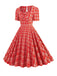 Robe évasée à carreaux vichy des années 1950 à encolure carrée