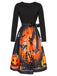 Robe trapèze noire à manches longues d’Halloween des années 1950