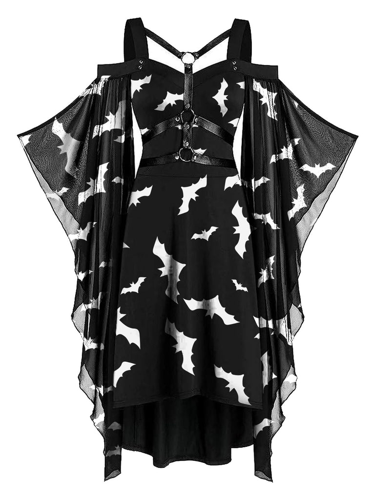 [Prévente] Robe noire à bretelles spaghetti Halloween chauve souris des années 1950