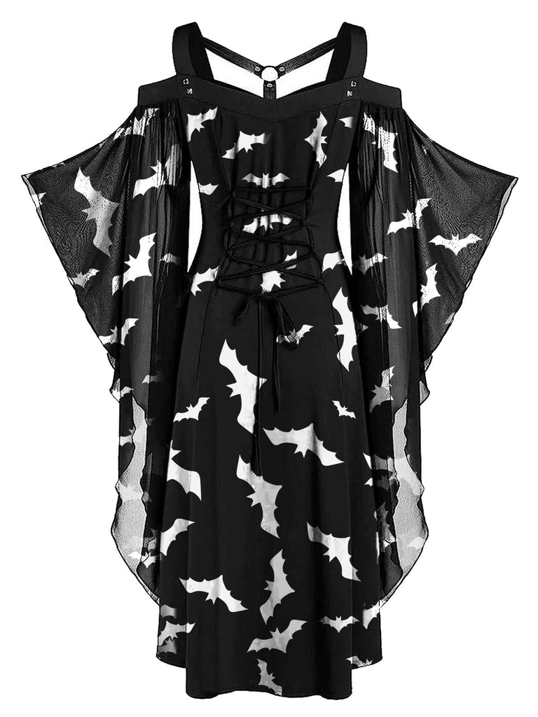 [Prévente] Robe noire à bretelles spaghetti Halloween chauve souris des années 1950