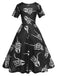 Robe noire à manches courtes avec mains de squelette d'Halloween