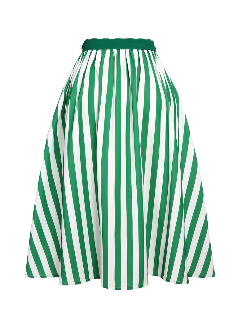 [Pré-vente] 2PCS Combishort et jupe à boutons et rayures vertes années 1950