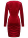 Robe crayon rouge en velours à col swing des années 1960