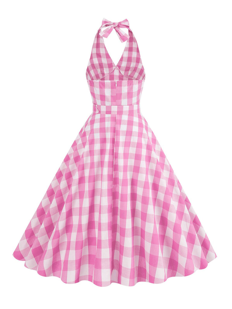 Robe trapèze ceinturée à carreaux des années 1950