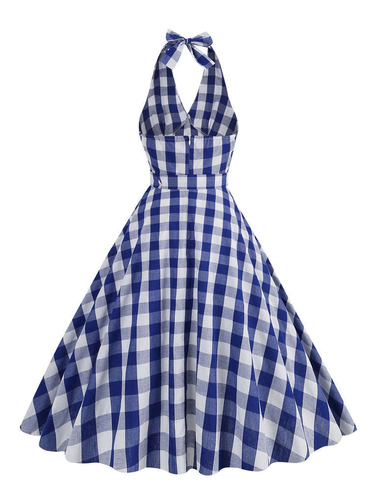 Robe trapèze ceinturée à carreaux des années 1950