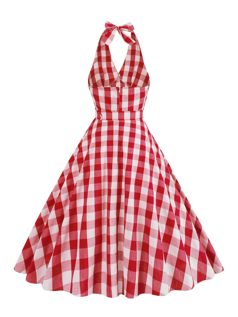 Robe trapèze ceinturée à carreaux des années 1950