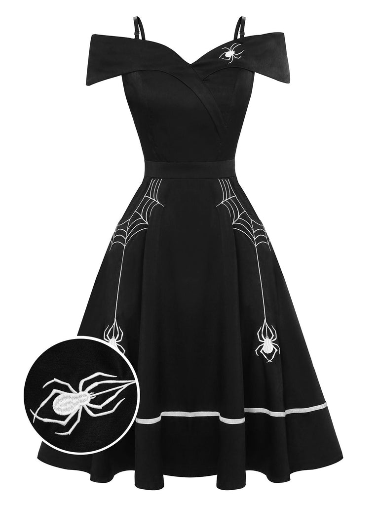 Robe noire à épaules dénudées pour Halloween des années 1950