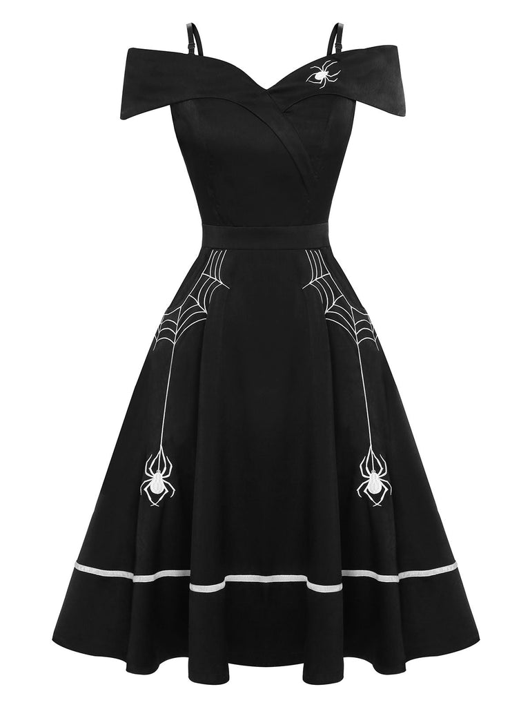 Robe noire à épaules dénudées pour Halloween des années 1950