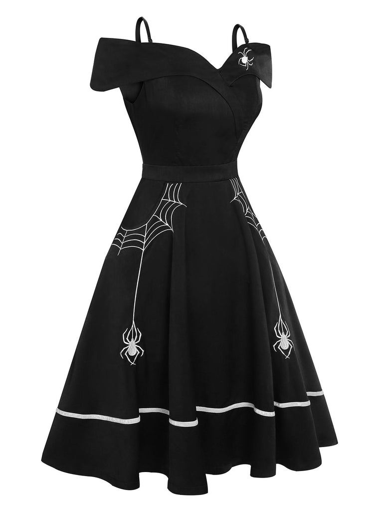 Robe noire à épaules dénudées pour Halloween des années 1950