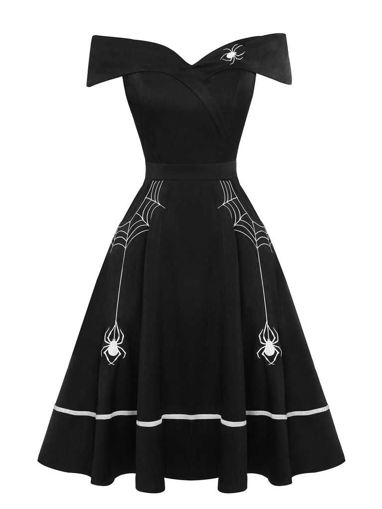 [Prévente] Robe noire à épaules dénudées pour Halloween des années 1950