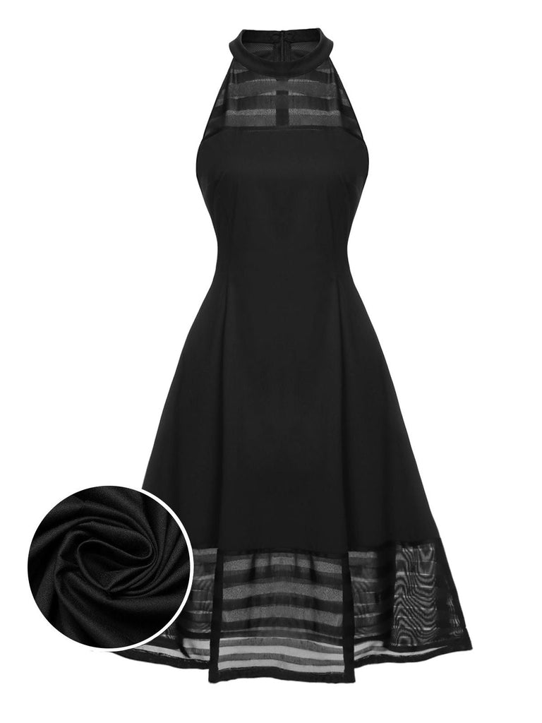 Robe noire en maille à rayures unies des années 1950