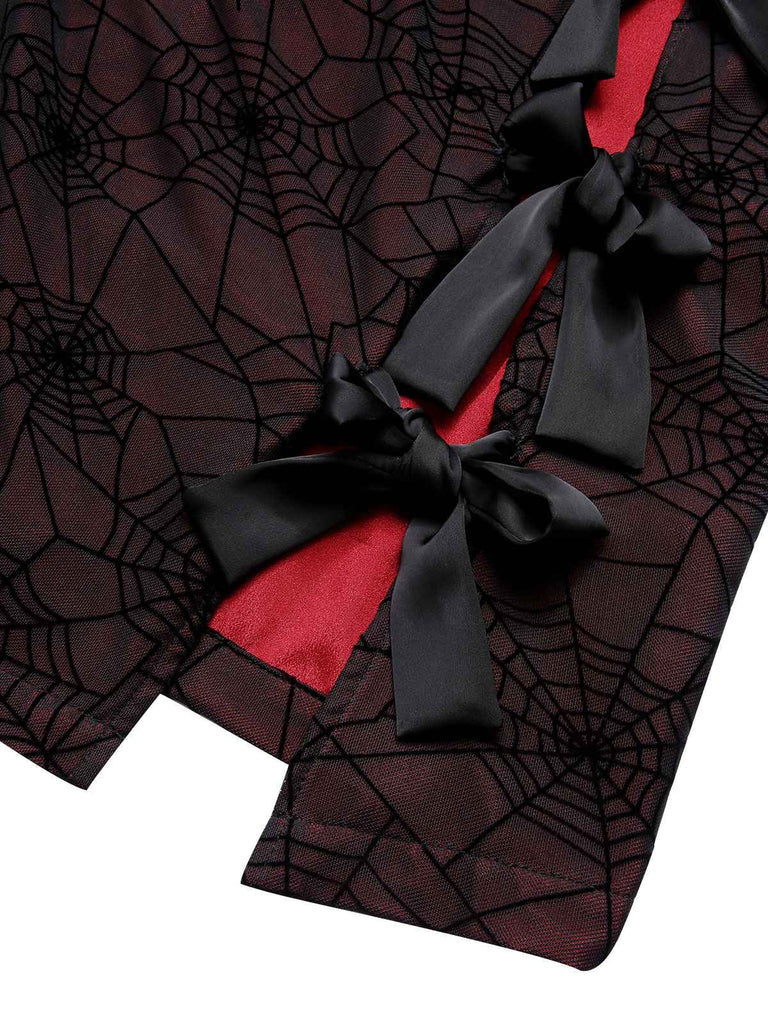 Robe en toile d'araignée d'Halloween rouge foncé des années 1960