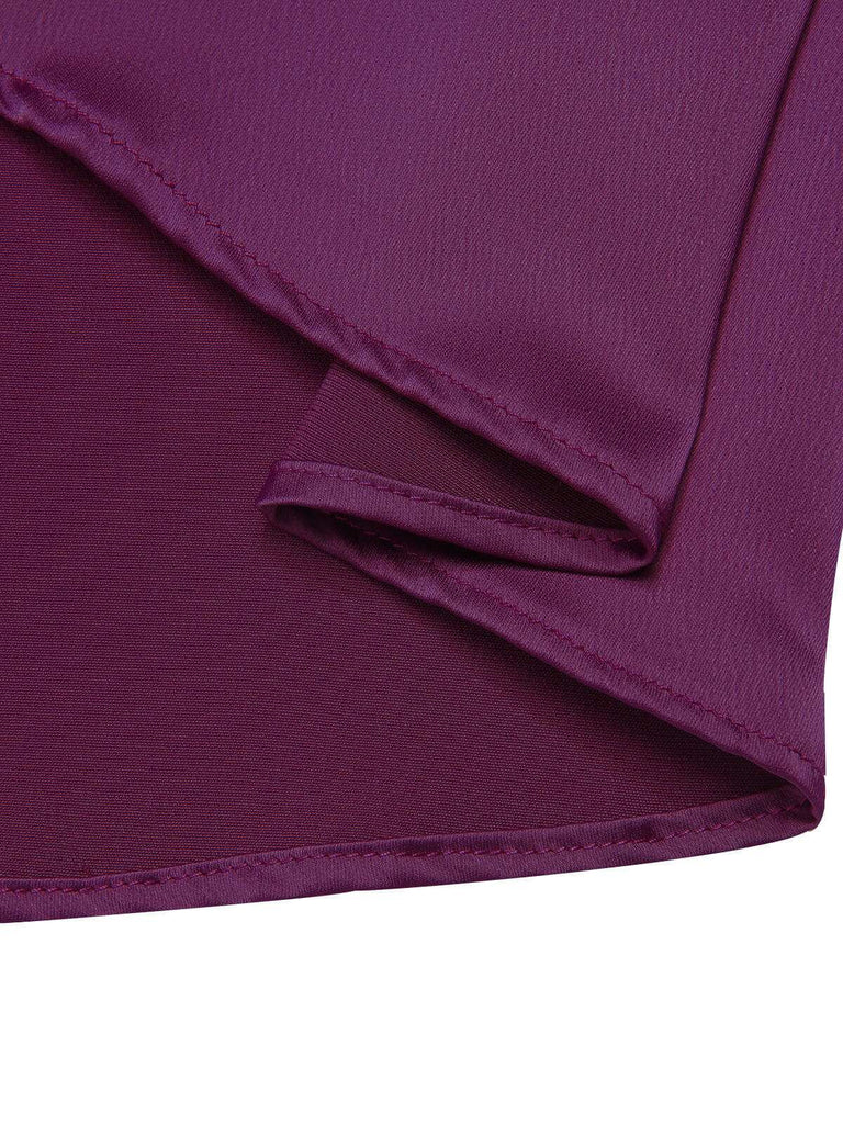 Robe violet foncé à col en V et patchwork en dentelle des années 1950