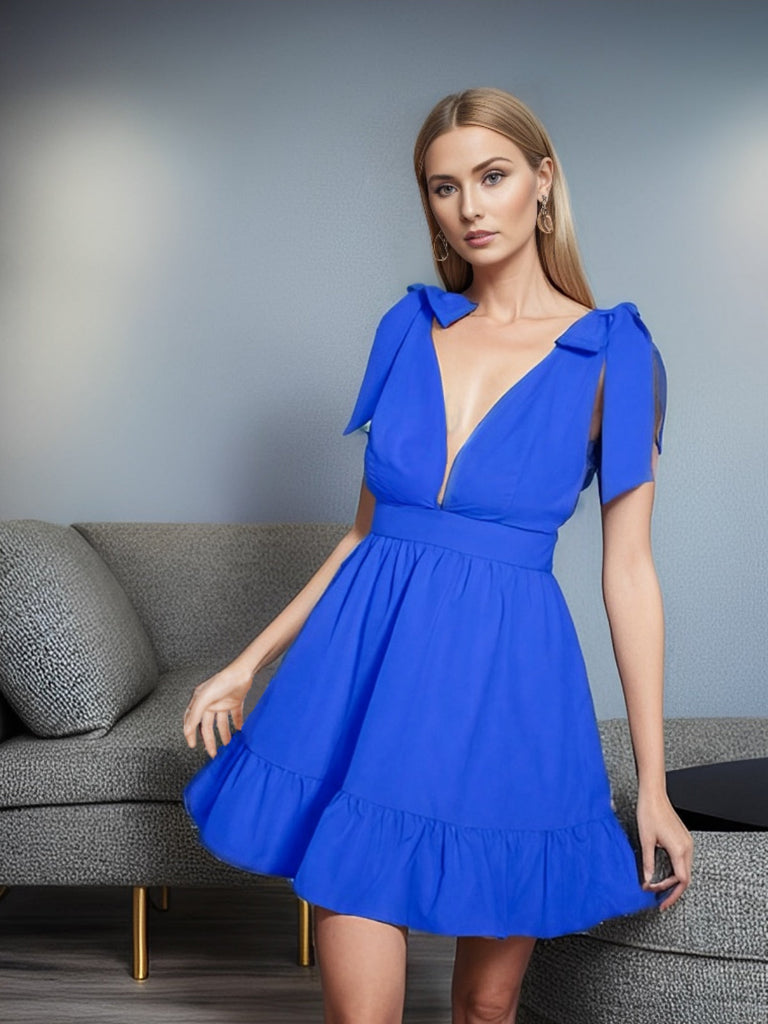 Robe à encolure en V profonde avec nœud à l'épaule des années 1960