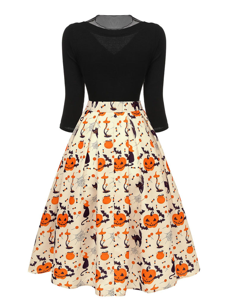 [Prévente] Robe patchwork tricotée chat Halloween des années 1950