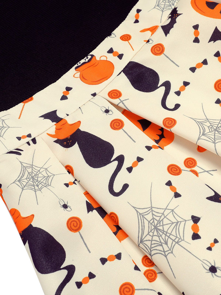 [Prévente] Robe patchwork tricotée chat Halloween des années 1950