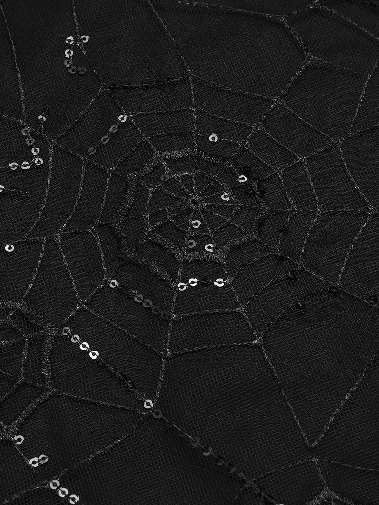 Robe noire en maille araignée à paillettes des années 1950