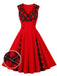 Robe rouge col en V à carreaux des années 1950