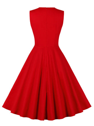 Robe rouge col en V à carreaux des années 1950