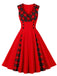 Robe rouge col en V à carreaux des années 1950